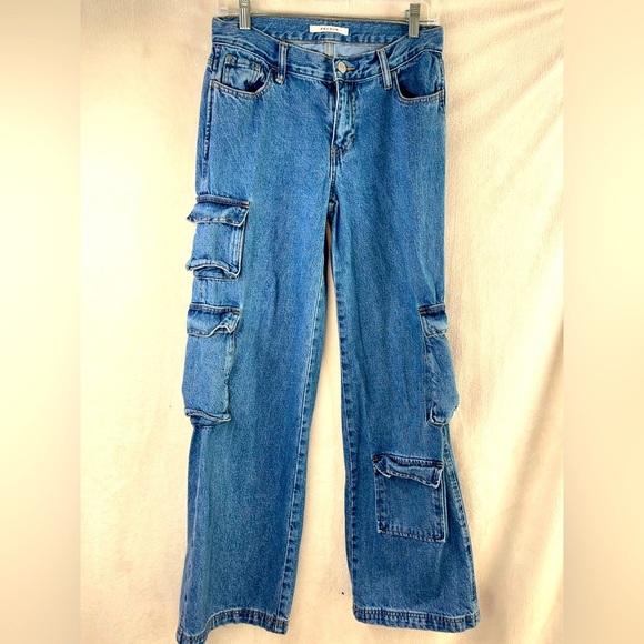 PacSun Jeans Womens Size 25 90's Baggy Wide Leg Cargo Multi-Pocket Mid Waist - Picture 1 of 10